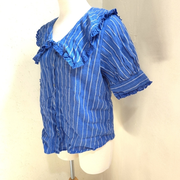 Zara | Blue and White Striped Button Up Blouse - Picture 3 of 12